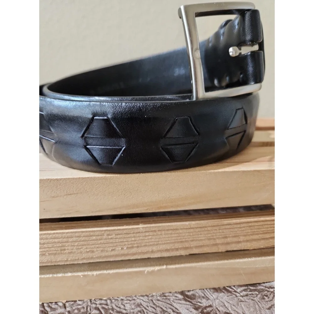 Black Dockers Leather Belt Hand Stained And Hand Laced 36